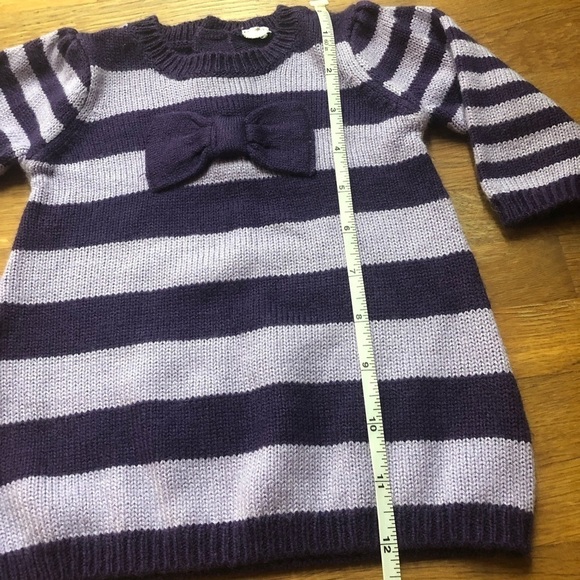 🎉3 For 15$🎉 Girl Knitted Dress With Bow And Purple Stripes Size 6 Months - Picture 5 of 6